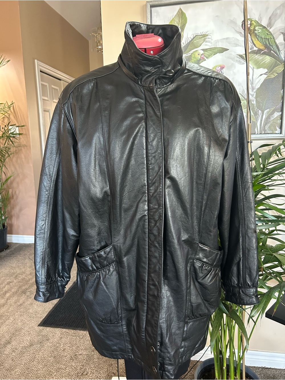 Jacqueline Ferrar Black Leather Stand-Collar Jacket